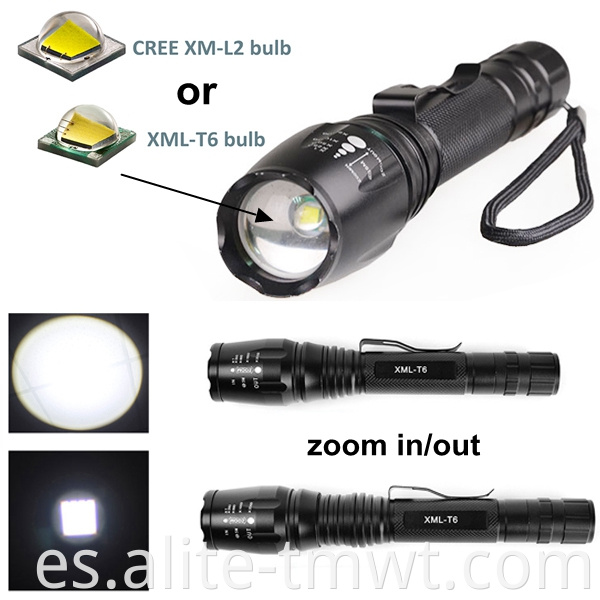 Torcha fuerte de aluminio de alta calidad potente Ligera LED XML-T6 Tactical Tactical con interruptor de presión